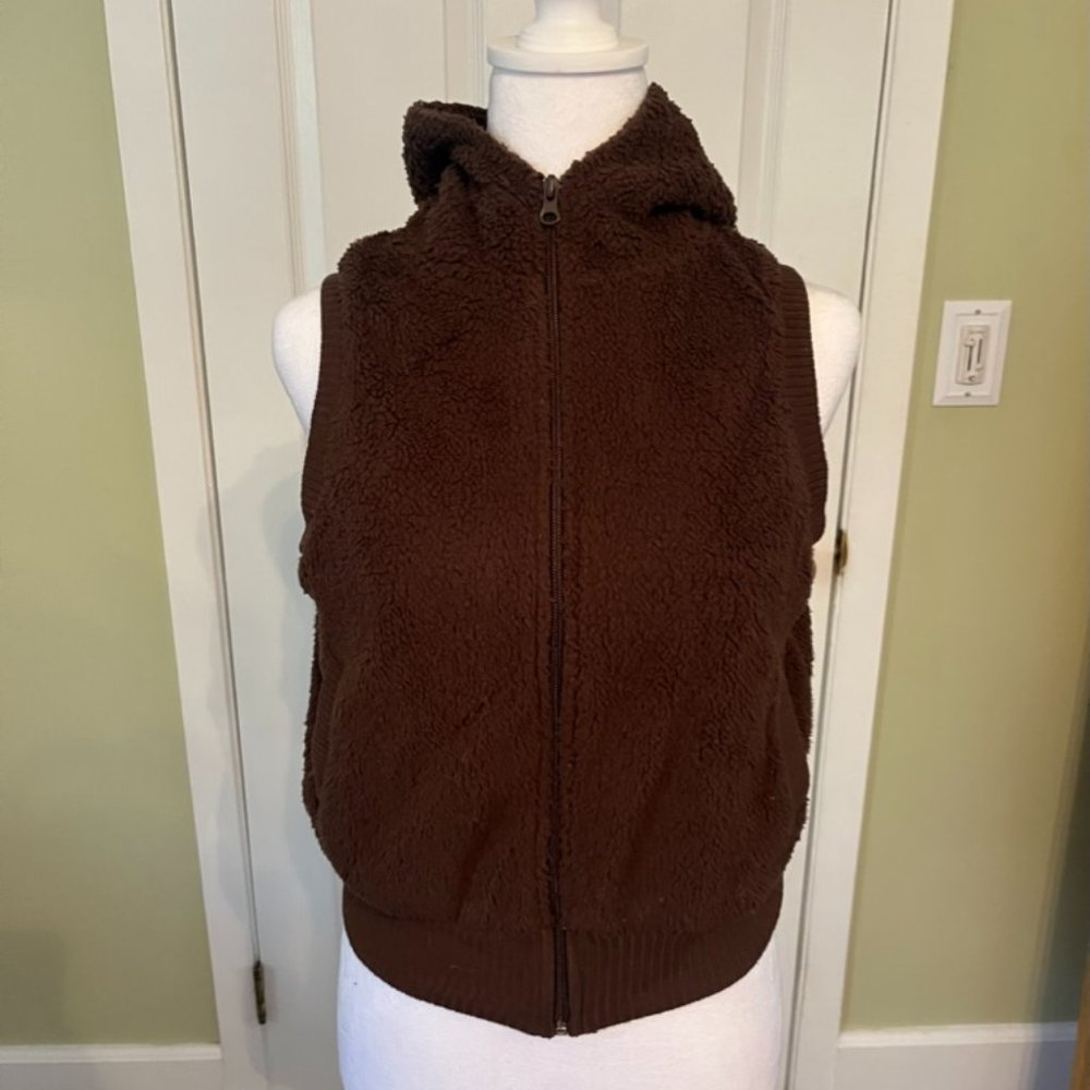 Hooded zip up brown vest